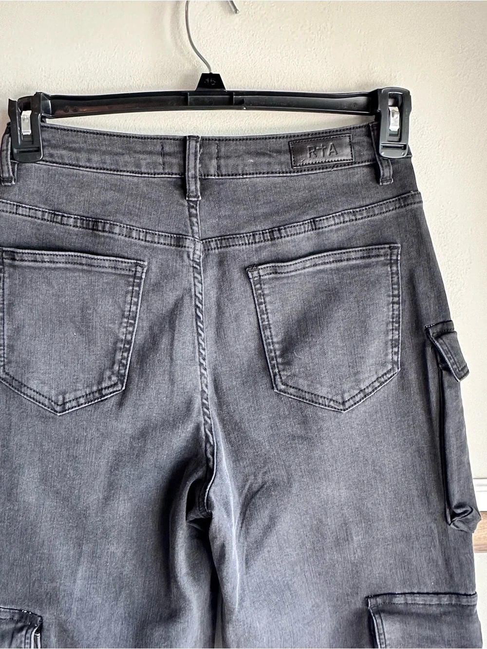 RtA Ezra Wide Leg Cargo Denim Trouser Pants Black Charcoal​